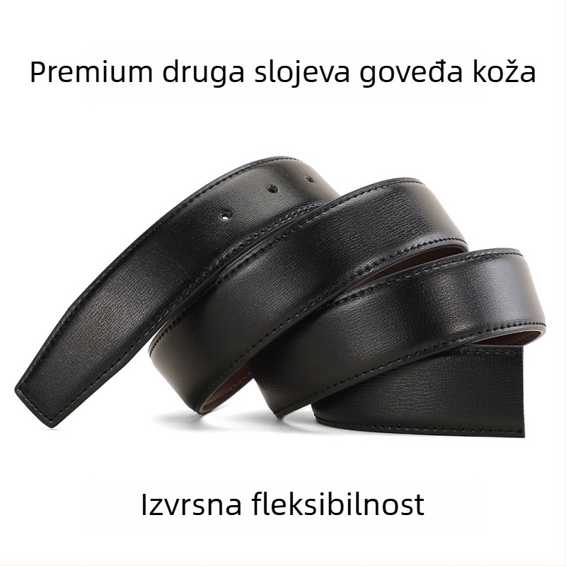 Muški kožni pojas od prave kože, dvostruki sloj teleće kože, kopča od legure, zatvarač s iglom, širina 2-4 cm