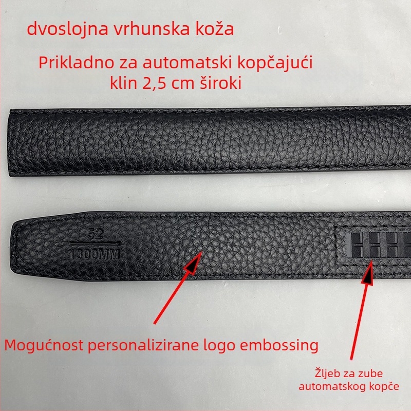 Ženski kožni pojas od prave kože, dvostrani vrh od prve sloje teleće kože, bez kopče, zaključavanje kukom, reljefni završni sloj