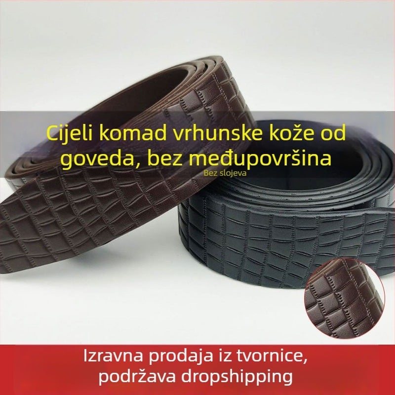 Kožna traka za pojas od prave kože, gornji sloj goveđe kože, reljefna površina, automatska kopča