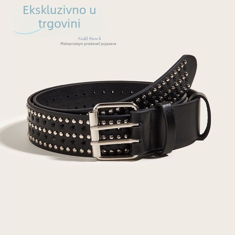 Remen od PU kože s metalnim rivetima, unisex, hip-hop stil