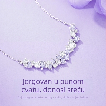 Srebro S925 lančić s privjeskom cvijeta od cirkonija, križnim lancem, lagani luksuz