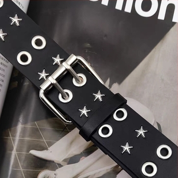 Ženski kaiš od PU kože s nitima, punk stil, kopča s iglom, reljefni uzorak (Materijal: PU koža; Materijal kopče: željezo; Način zatvaranja: kopča s iglom; Širina: 2–4 cm; Reljefni uzorak)