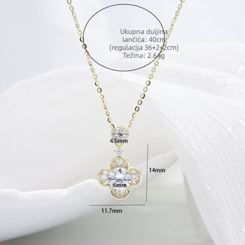 Ogrlica S925 sa četiri lista i mikro pavé cirkonima, O lancem, težina 2,64 g