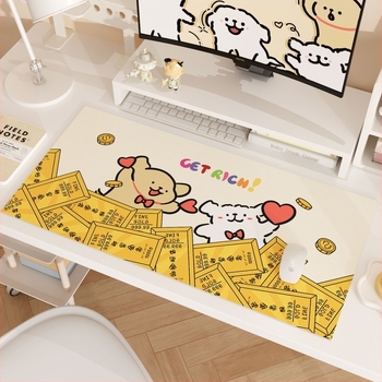 Desk pad s crtanim štenetom i podlogom za miš, ekstra velika, 40×100 cm, protuklizna, žuta koža