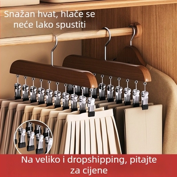 Drvena vješalica s 10 klipova, višenamjenski organizator garderobe, model FFF2DD, za deke, donje rublje, hlače, čarape, košulje, šalove i kravate