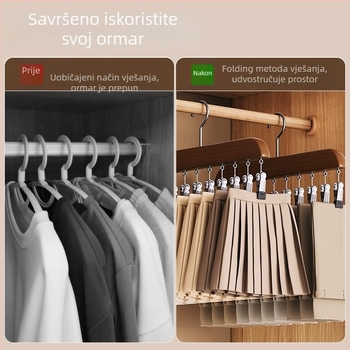 Drvena vješalica s 10 klipova, višenamjenski organizator garderobe, model FFF2DD, za deke, donje rublje, hlače, čarape, košulje, šalove i kravate