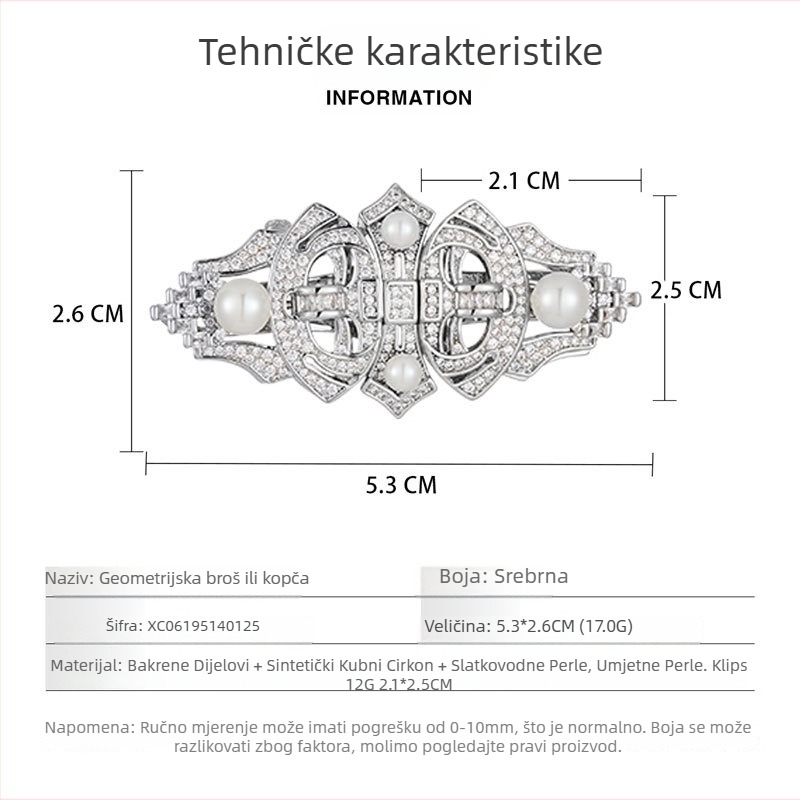 Visokokvalitetni muški klip za ovratnik i dvostruka broš s odvojivom perlovom kapljom, geometrijski bakreni nakit, unisex, proljeće 2025