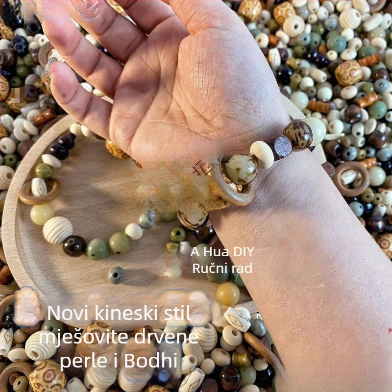 Novi kineski stil prirodne drvene Bodhi perle – miješane perle za navlačenje, ručno izrađene narukvice, perle s rupama