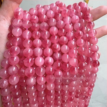 Ružičaste perle cvijeta trešnje, prirodne prozirne chalcedonske okrugle perle, 6 mm, za DIY narukvicu