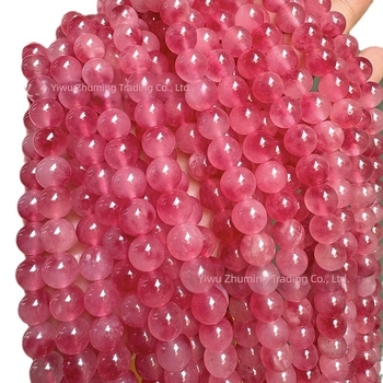 Ružičaste perle cvijeta trešnje, prirodne prozirne chalcedonske okrugle perle, 6 mm, za DIY narukvicu