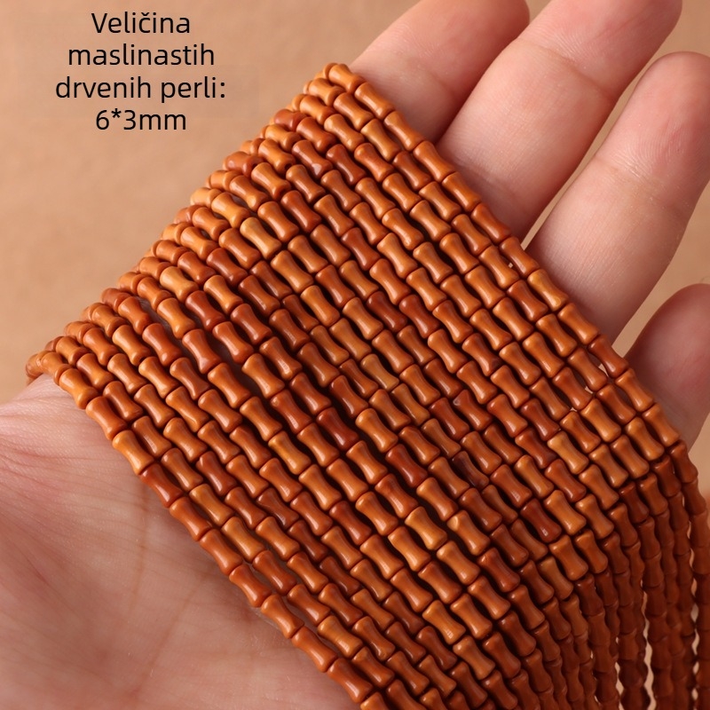 Set ogrlice i narukvice od maslinovih koštica, 108 perli, poliran završetak, bambus stil