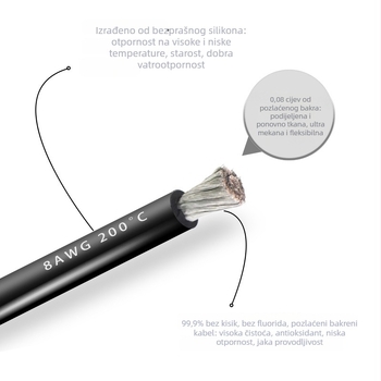 8 AWG mekani silikon kabel za litijeve baterije, dronove i modele zrakoplova – otporan na koroziju