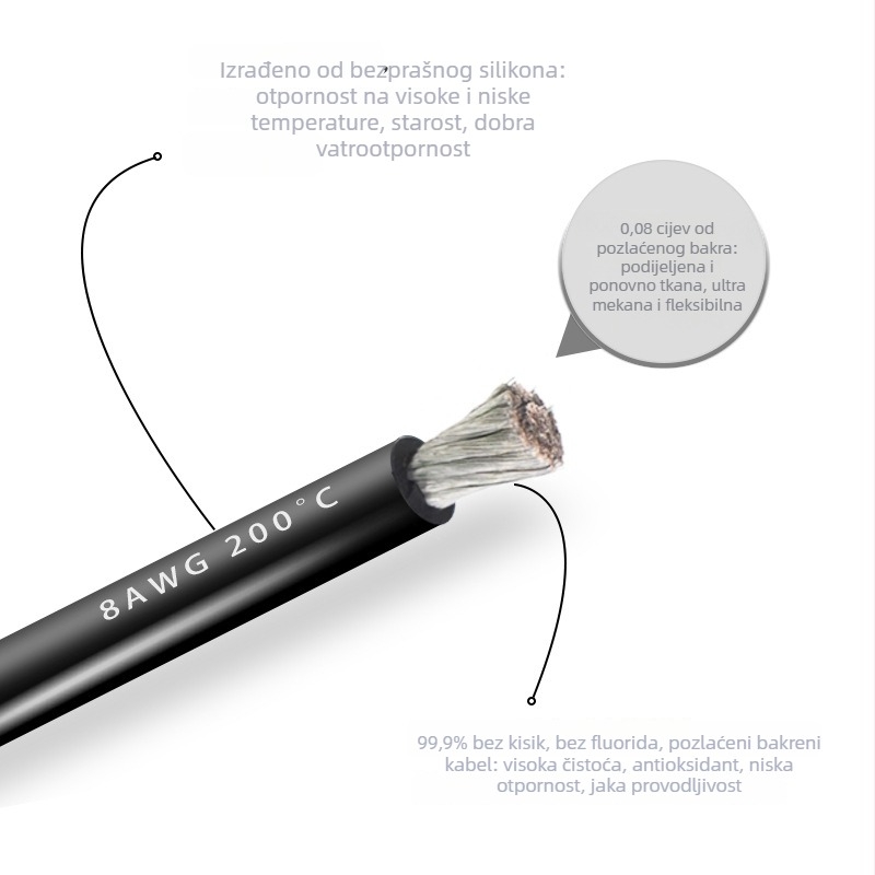 8 AWG mekani silikon kabel za litijeve baterije, dronove i modele zrakoplova – otporan na koroziju