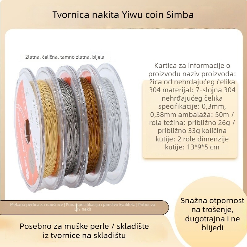 Žica za navlačenje perli od nehrđajućeg čelika, s premazom za pečenje