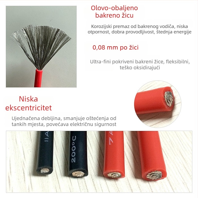 GB-standard 6 AWG meki silikon kabel, otporan na visoke temperature, kabel baterijskog paketa, dvovodični, -60°C do 200°C, 600V