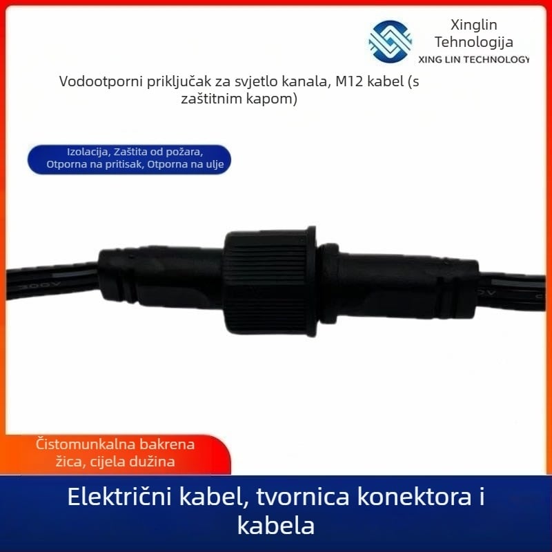 M13 vodootporan kabel s poklopcem za prašinu za 3-žilni avionski konektor, muški i ženski priključak, 3A, 300V, bakreni kontakti, PVC izolacija