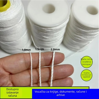 Pamukovo uže za tekstil i odjeću — ručno šivano, gruba tekstura, bez voska; glavni materijal: pamukovo uže; namjena: linije za vezanje, oznake i tekstilne webbing