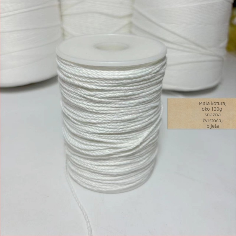 Pamukovo uže za tekstil i odjeću — ručno šivano, gruba tekstura, bez voska; glavni materijal: pamukovo uže; namjena: linije za vezanje, oznake i tekstilne webbing