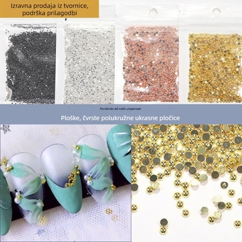 Metalne polusferične perle za nokte, ravno dno, reljefni uzorak, DIY ukras za nokte