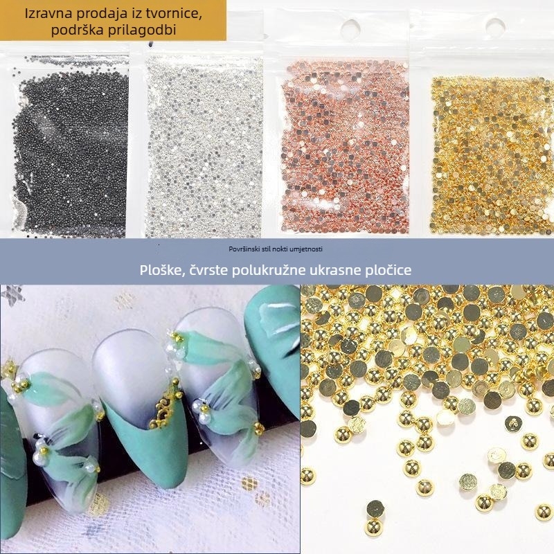 Metalne polusferične perle za nokte, ravno dno, reljefni uzorak, DIY ukras za nokte