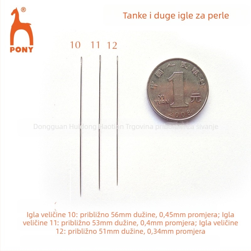 PONY igla za perle, čelična ručna igla za šivanje, vitka, uvozena
