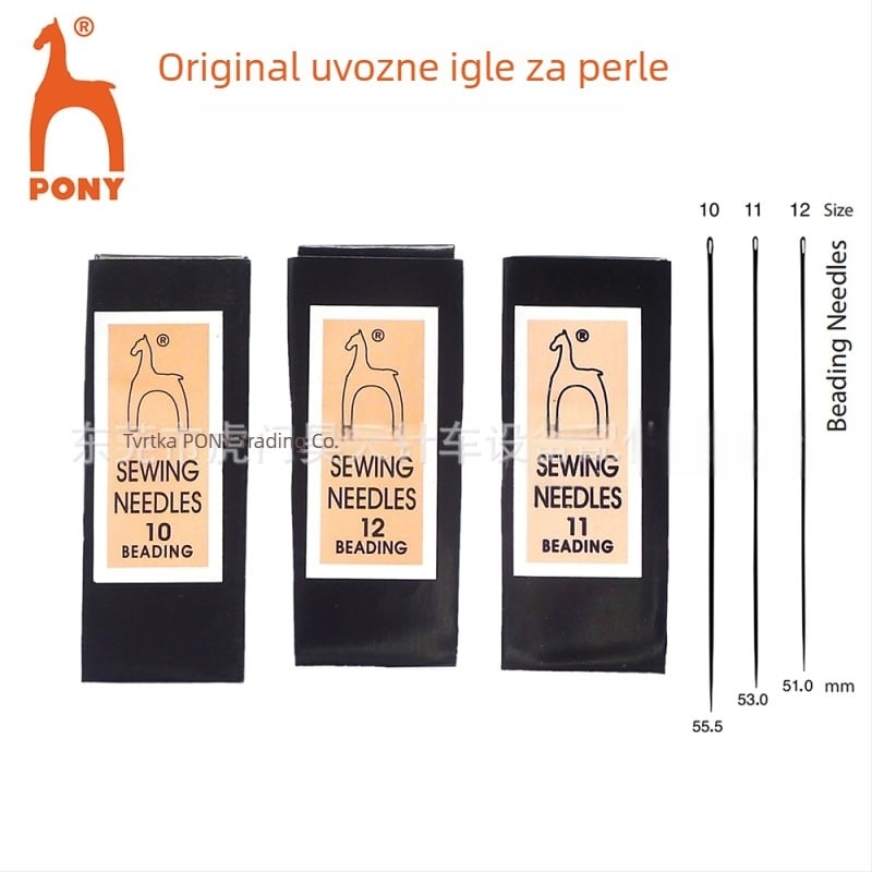 PONY igla za perle, karbonska čelika, ručno šivanje perlama, duga i tanka