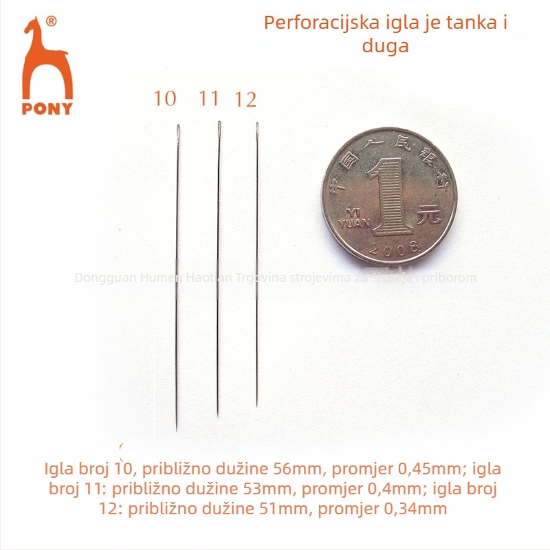 Igla za perle, PONY marka, karbonska čelika, tanka, ručna izrada, podrijetlo Indija