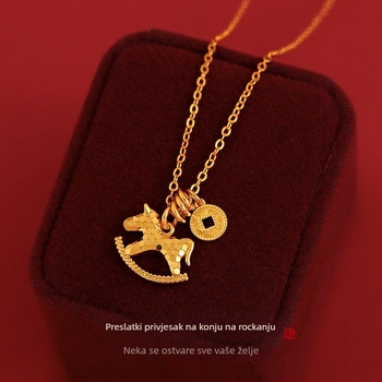 Ogrlica s konjićem u obliku novčića, bakar, elektroplating, običan lanac, duljina 51–60 cm, jesen 2025, Old Money stil