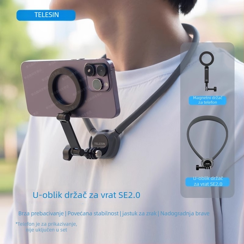 TELESIN Držač za vrat za GoPro/Action/Insta360 kamere, silikon