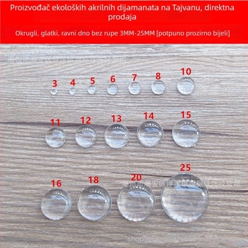 Rhinestone perle polukružnog oblika, sjajna površina, injekcijsko prešanje, plastika/smola