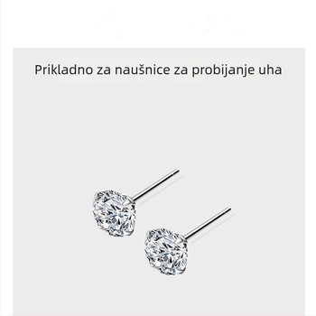 Naušnice od 999 srebra s dijamantom, četverozubna postavka, četverolistna detelina