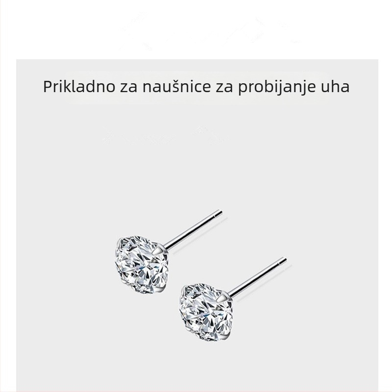 Naušnice od 999 srebra s dijamantom, četverozubna postavka, četverolistna detelina