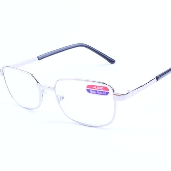 Naočale za čitanje modela 501 s metalnim okvirom, staklene leće, puni okvir, kvadratni oblik.