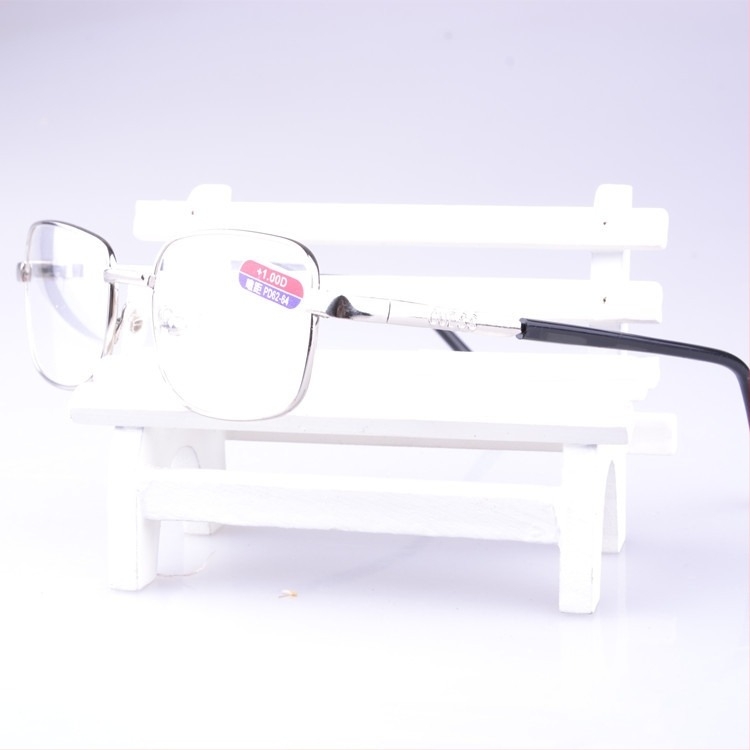 Naočale za čitanje modela 501 s metalnim okvirom, staklene leće, puni okvir, kvadratni oblik.