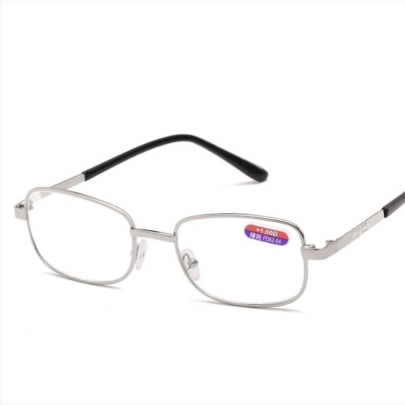Naočale za čitanje modela 501 s metalnim okvirom, staklene leće, puni okvir, kvadratni oblik.