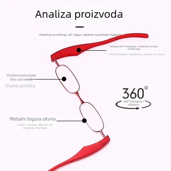 Naočale za čitanje s punim okvirom, 360° rotirajuće sklopne Cross-Mirror, HD leće, kompaktne i prenosne, raspon kutova 100–350°