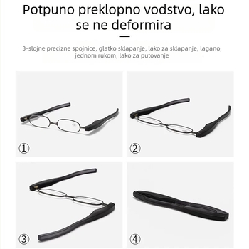 Naočale za čitanje s punim okvirom, 360° rotirajuće sklopne Cross-Mirror, HD leće, kompaktne i prenosne, raspon kutova 100–350°