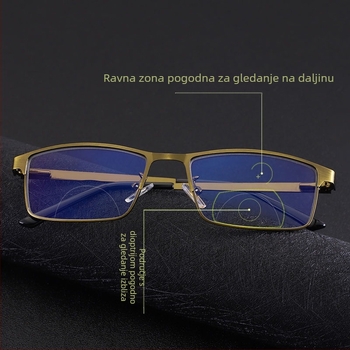Fotochromatske naočale za čitanje s zaštitom od plavog svjetla, unisex, metalni okvir, bifokalne leće za bliže i udaljenije vidno polje