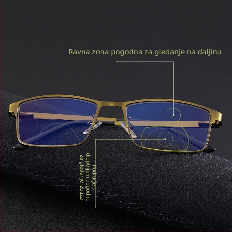 Fotochromatske naočale za čitanje s zaštitom od plavog svjetla, unisex, metalni okvir, bifokalne leće za bliže i udaljenije vidno polje