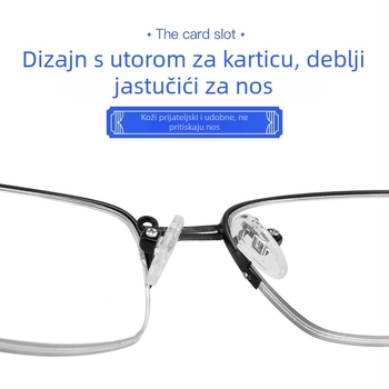 Naočale za čitanje, poluokvir, okvir memory titanium i PC leće, anti-zamagivanje, anti-plavo svjetlo i UV zaštita