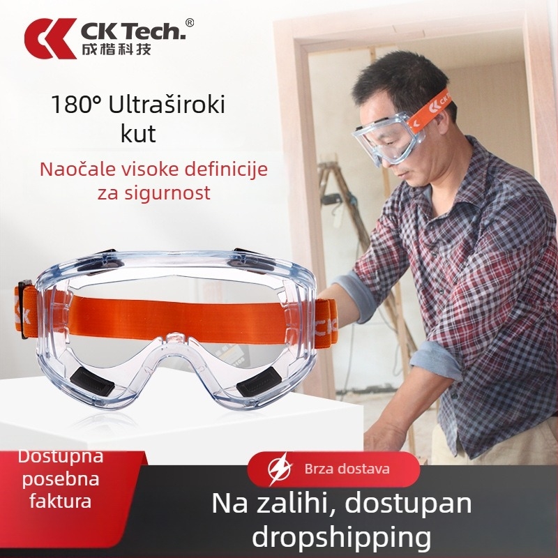 Zaštitne naočale CK Tech Cky-135 FW za industrijsko rezanje i brušenje – zaštita od prašine i prskanja, kemijski eksperimenti, polikarbonatne leće, narančasti okvir