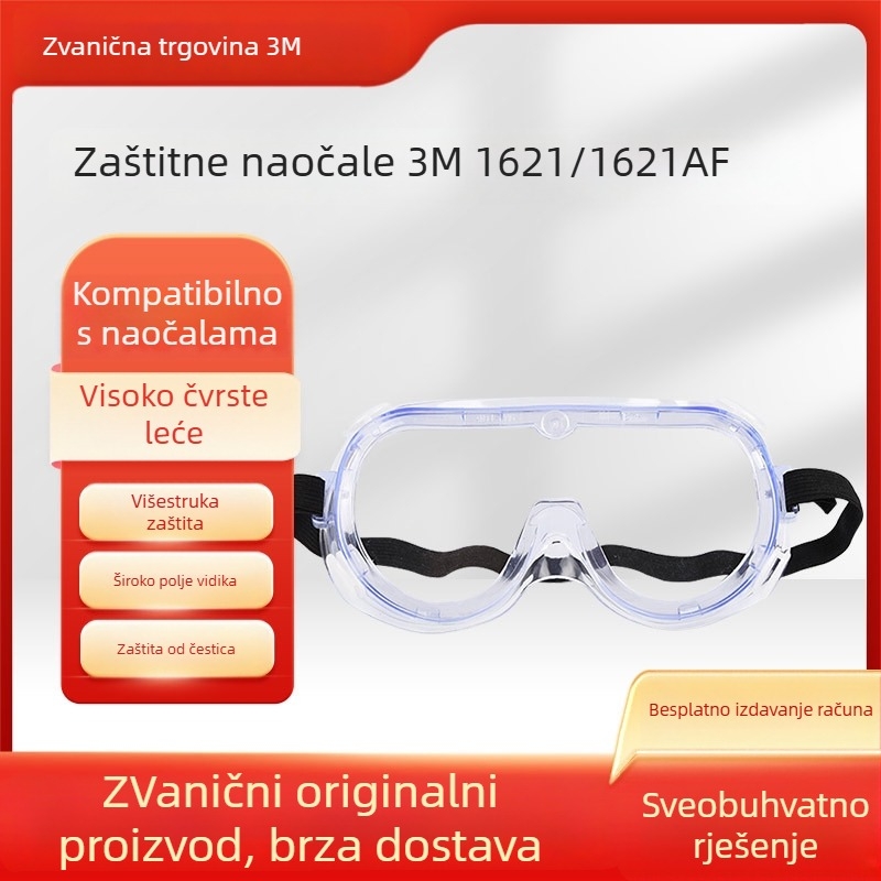 3M 1621af zaštitne naočale s anti-zamućivanjem, anti-kemikalijama, anti-prašinom, anti-udarcima, UV zaštita 99%