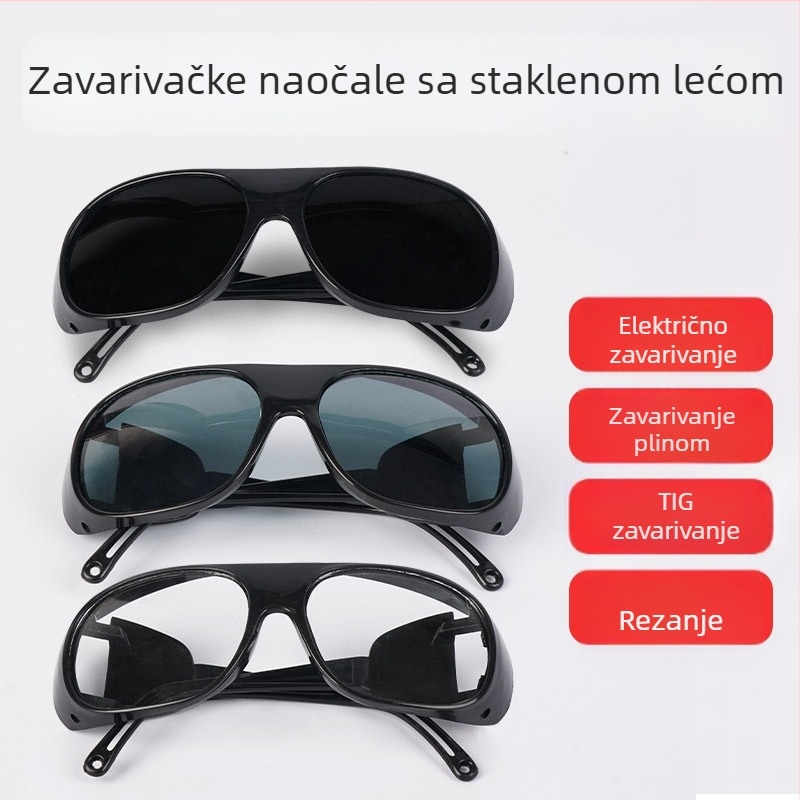 Zaštitne naočale za zavarivanje s anti-glare i zaštitom od prskanja, otporne na udarce, leće od polikarbonata, crni okvir, tri boje leća, pogodne za zavarivanje, brušenje i rezanje.