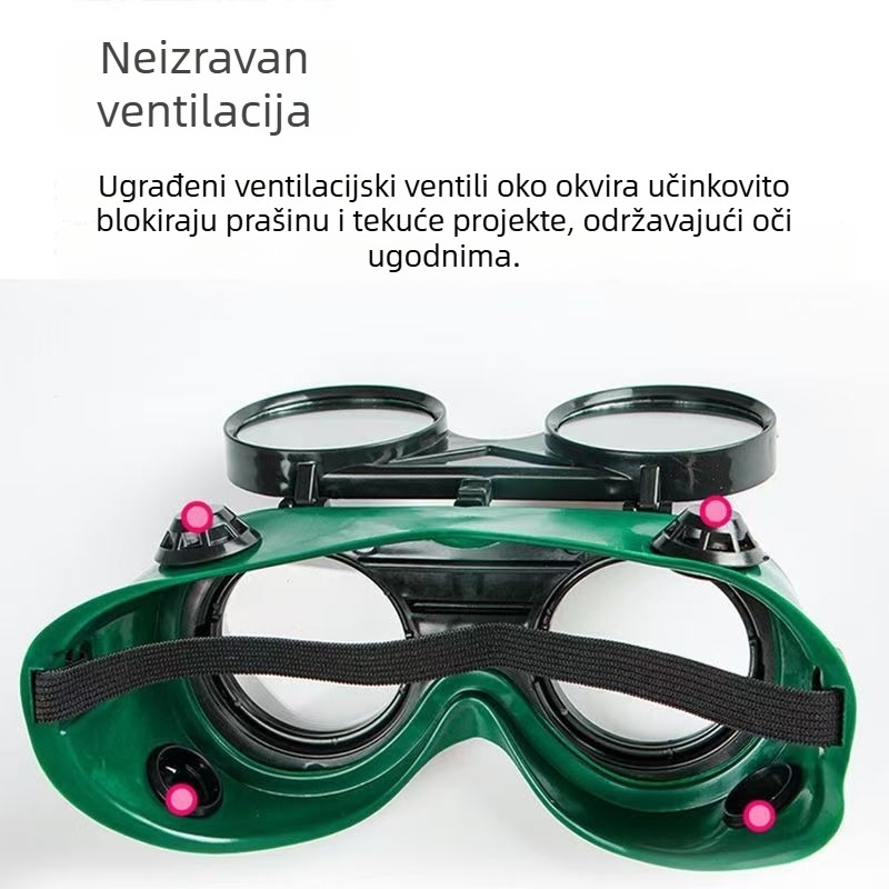 Zavarivačke naočale, nose se na glavi, zaštita od prskanja, okvir od mekane gume, prozirne leće, otporne na udarce