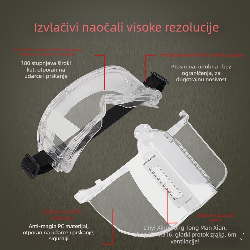 Podijeljena maska-zaštita očiju protiv zamagljivanja s odvojivim okvirom — otporna na udarce, dvostruka namjena, PC leća i okvir