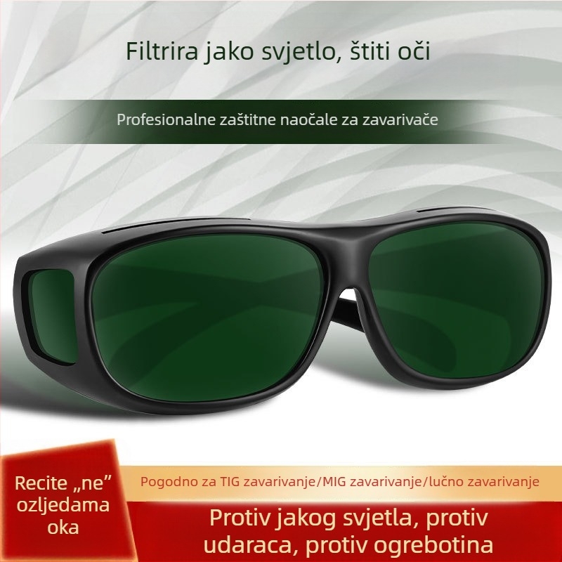Zaštitne naočale za zavarivanje TIG/Arc, protiv odsjaja, protiv šljake, polikarbonatni okvir, tamnozelene leće