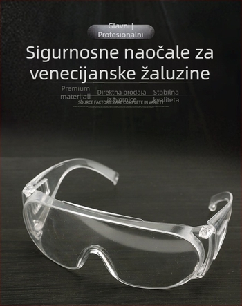 Zaštitne naočale od PC-a, prozirne leće, standardna debljina leće, standardna propusnost svjetla, zaštita od prskanja, prašine i udara