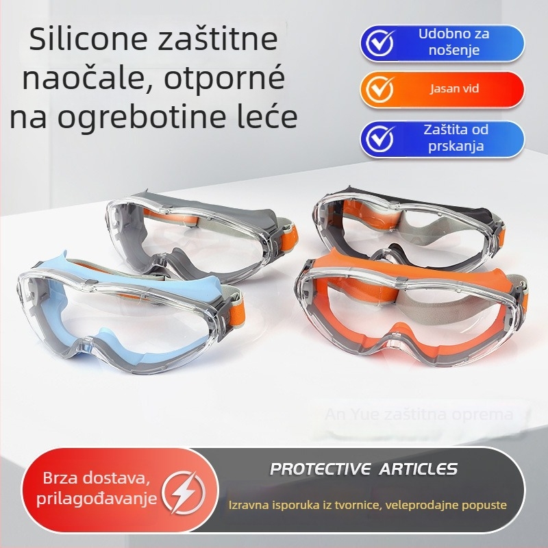 Zaštitne naočale od silikona s lećama od polikarbonata, dvobojne, otporne na vjetar i prskanje, podesivi remen