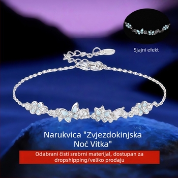 Narukvica od srebra 999 s motivom Zvjezdane noći i vrtova s leptirima, za žene, vilinski stil, elektroplatiranje