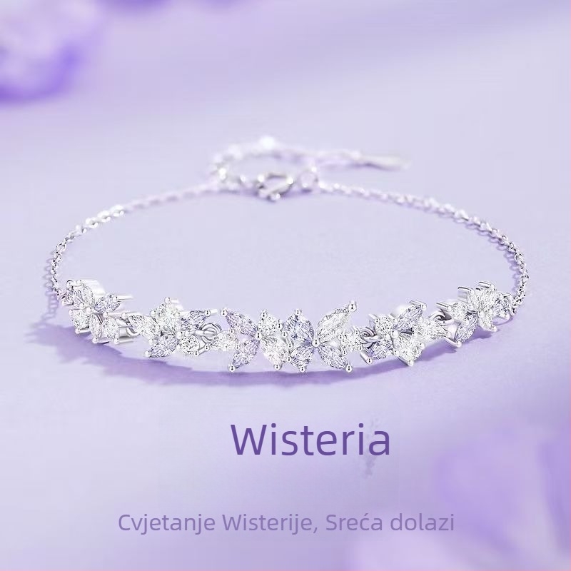 Ženski narukvica s dizajnom Wisteria Flower Smile; cirkon, elektroplatiranje; marka Perfect Decoration; oblik: cvijet-romb; stil: princeza; dodatak za ruku.